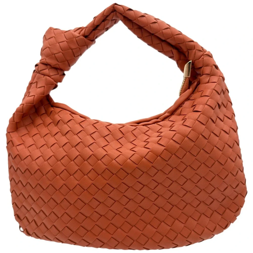 Melie Bianco Woven Vegan Leather Hobo Shoulder Bag Coral NWOT Small Zip Purse